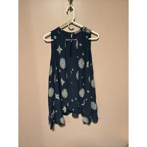 Free People Tree Swing Boho Medallion Print Mini Tunic Dress Navy S Sleeveless